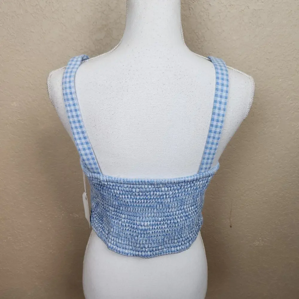 Coco + Jaimeson Blue Gingham Jaquard Knit Bralette Top XL NWT (7446)